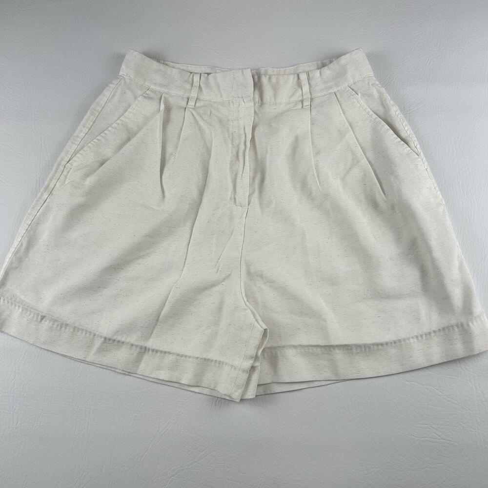 8 Seconds Women’s Linen Blend Pleated Shorts Ivory High Rise Size 70 (US 6)